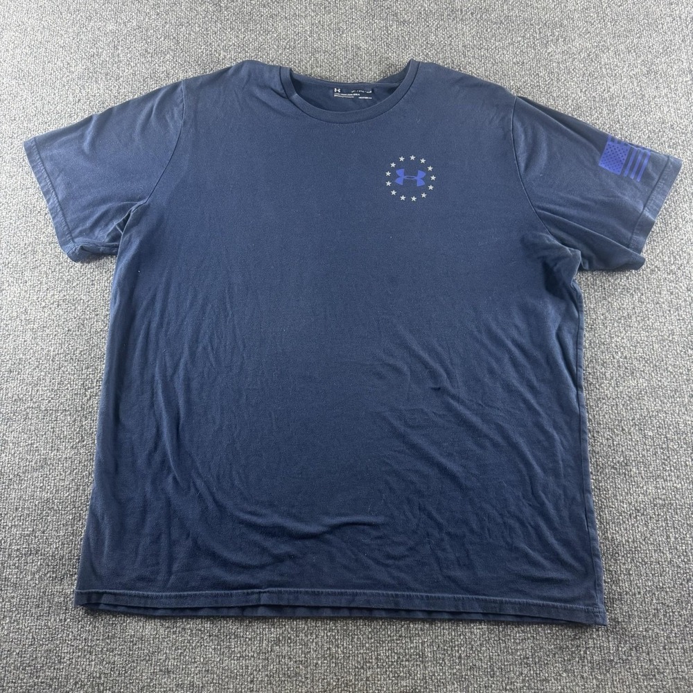 Under‎ Armour Freedom Shirt Mens 3XL Blue USA Flag HeatGear Graphic Patriotic
